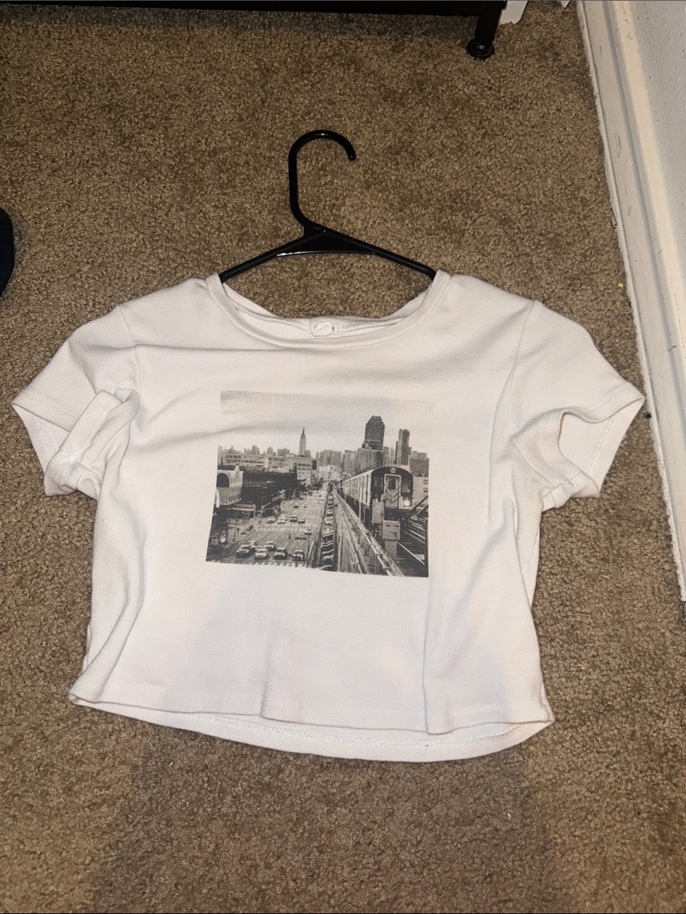 Garage White Cropped Graphic Tee with City Photo
